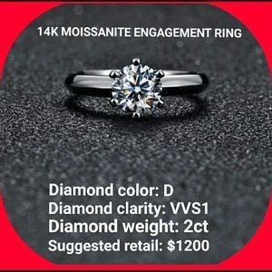VVS1 💯% AUTHENTIC!! $1,200 D2.00ct MOISSANITE 14K White Gold ring